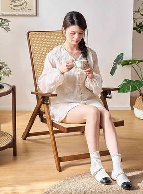 藤编竹IKC躺椅折叠可午休坐躺户外老人专用藤结椅实用阳台耐休闲