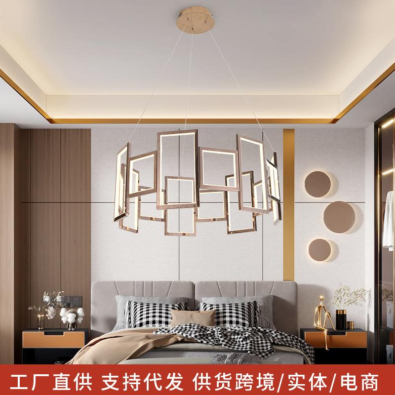 现代简约极简方吊计形吊钢灯卧室不锈吊灯LED设68师样板客厅吸顶