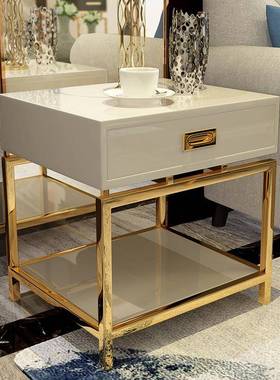 岩边港式KX-60049沙发小方几几不锈钢板物储侧边柜后现代简约角柜