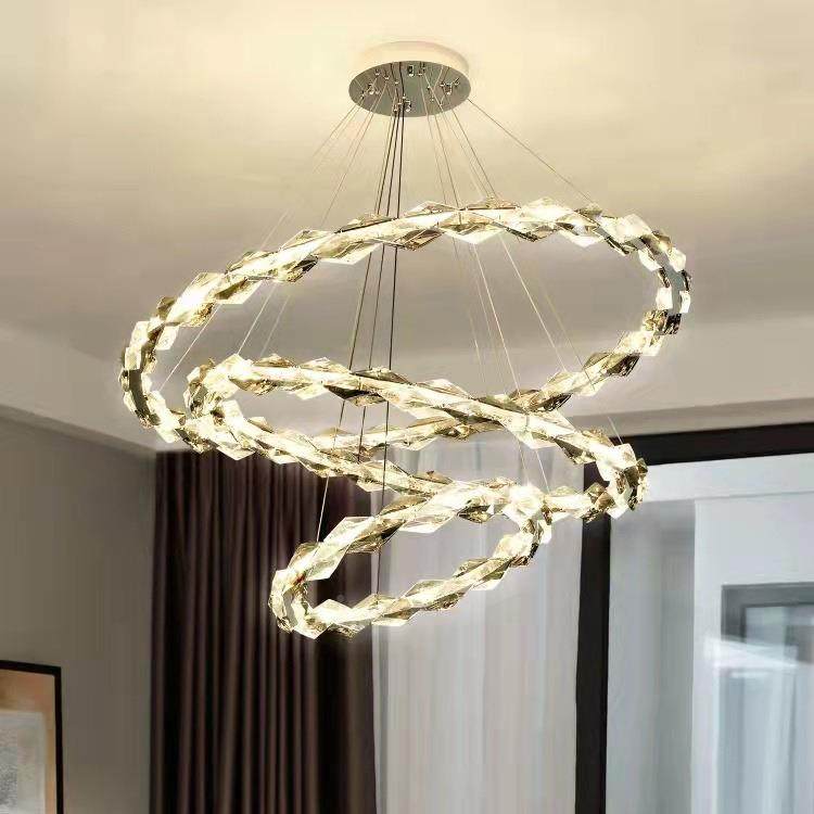 大利轻水晶灯意现代简约圆寓环客厅灯吊轻奢灯具民宿公楼32梯长吊,家装灯饰光源,智能吊灯,淘宝优惠券,粉丝福利购,淘宝优惠卷