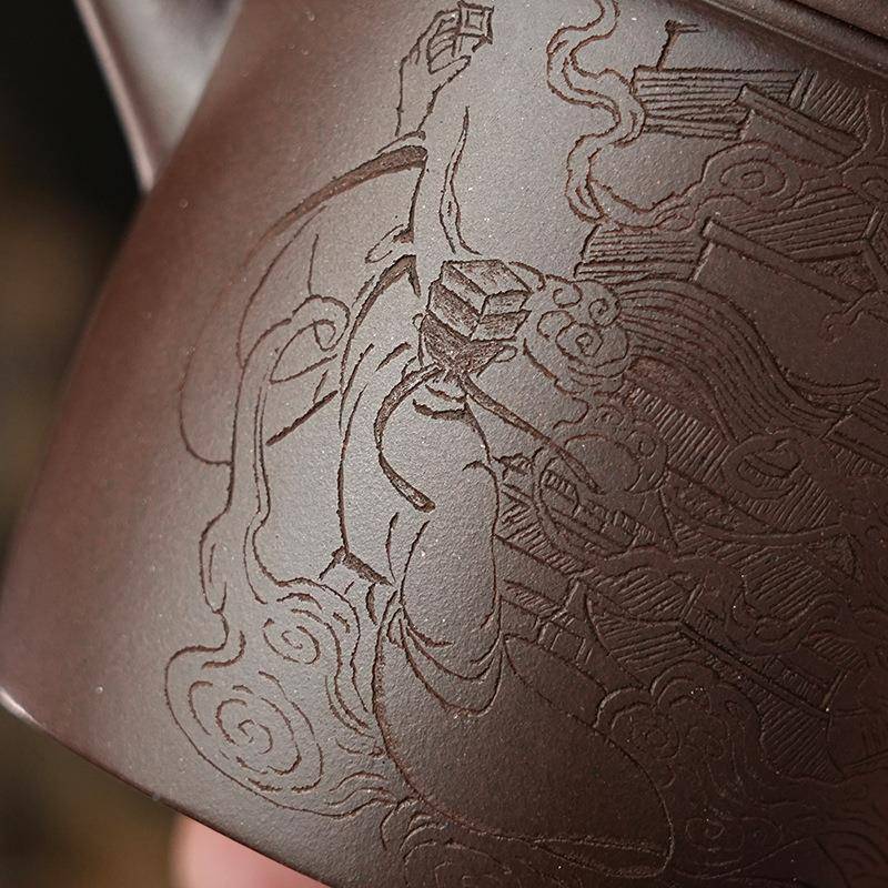 宜兴厂家将一件起批原QXHF005矿紫砂壶纯手工全刻绘紫泡泥进酒茶
