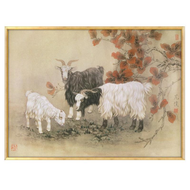 三阳泰装饰画风水招财餐厅画餐桌进门玄关画国画三开羊MKY泰开挂