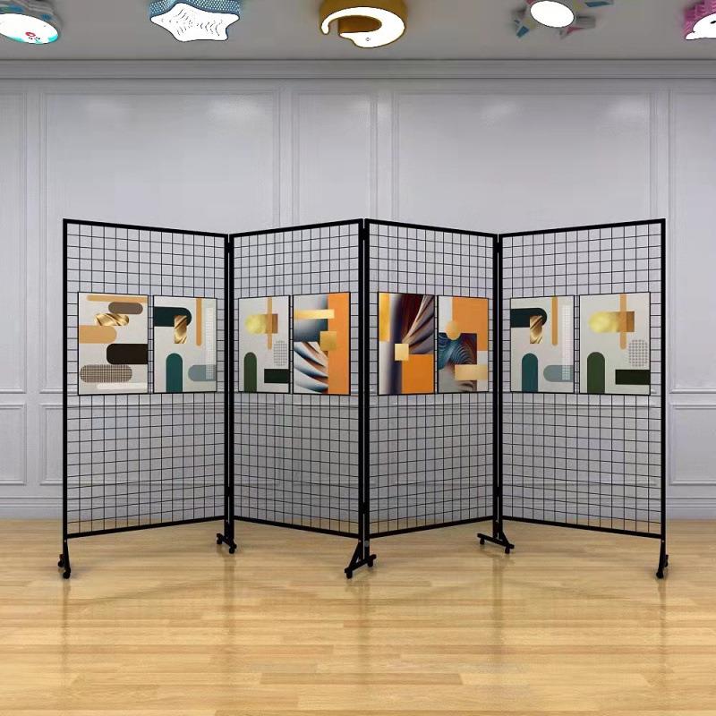 折叠网展示架幼园画展儿法m3QQ2NPC美术绘画作品展格览架落地铁书