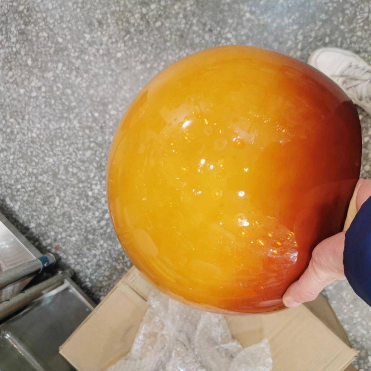 个性玻璃布艺木艺黄色灯罩圆形E27球形开口餐厅客厅单头吊灯家用