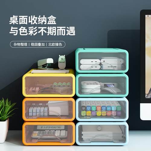 桌面透明收纳盒办公文件储物收纳盒卧室书房叠加组合抽屉式收纳柜