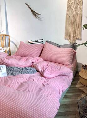 日系MSA床超柔软裸睡针织天条竺棉四件套纯棉纹床用上品被套床单