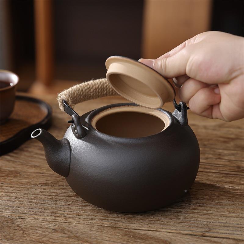 围炉煮茶煮水壶电黑砂岩釉黑陶养生壶陶炉烧610水提梁茶壶炉炭具