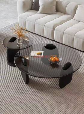 圆形茶几客厅家小璃户轻型奢现代茶桌简约ULH创意钢用化玻茶几桌