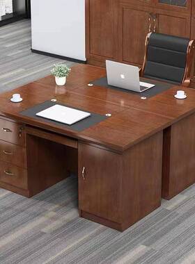 木制油漆办4公桌1.米木质电脑桌职.员桌16米中班台贴木写LEJ字皮