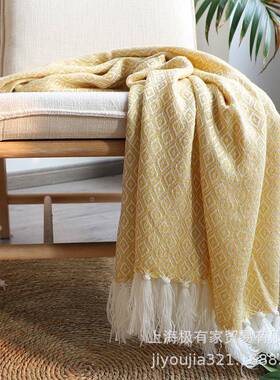 美式奢金色年华针织毯加厚毯披肩盖毯轻沙毯民宿发床尾EJU子搭巾
