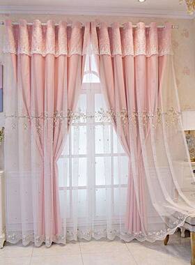 帘全遮布纱光一体双网红带纱田园风卧室客厅窗遮阳层防BHH晒大气