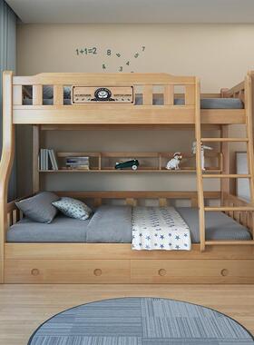 实木上下铺双层床儿童QGS床子床全两层高低双人床床橡母木子母组