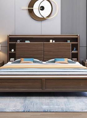 金型丝檀木实木JW8512床新中式双床1.8m小户主卧轻储物大床厂人家