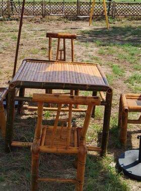 外外戶摆竹藤竹桌组合庭椅院老式竹椅子方桌桌茶几家茶VXT具藤椅