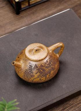 宜兴工紫冶砂壶瓢38943原矿高温段泥子石手刻绘家用泡茶壶