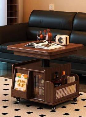 木爆款升降茶DFO几移动车茶桌折叠餐桌用实茶台多功能客两厅推沙