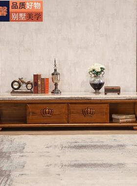 QUI欧式金木实木天然大乌石面茶几电柜视组合高端理奢华别墅客厅