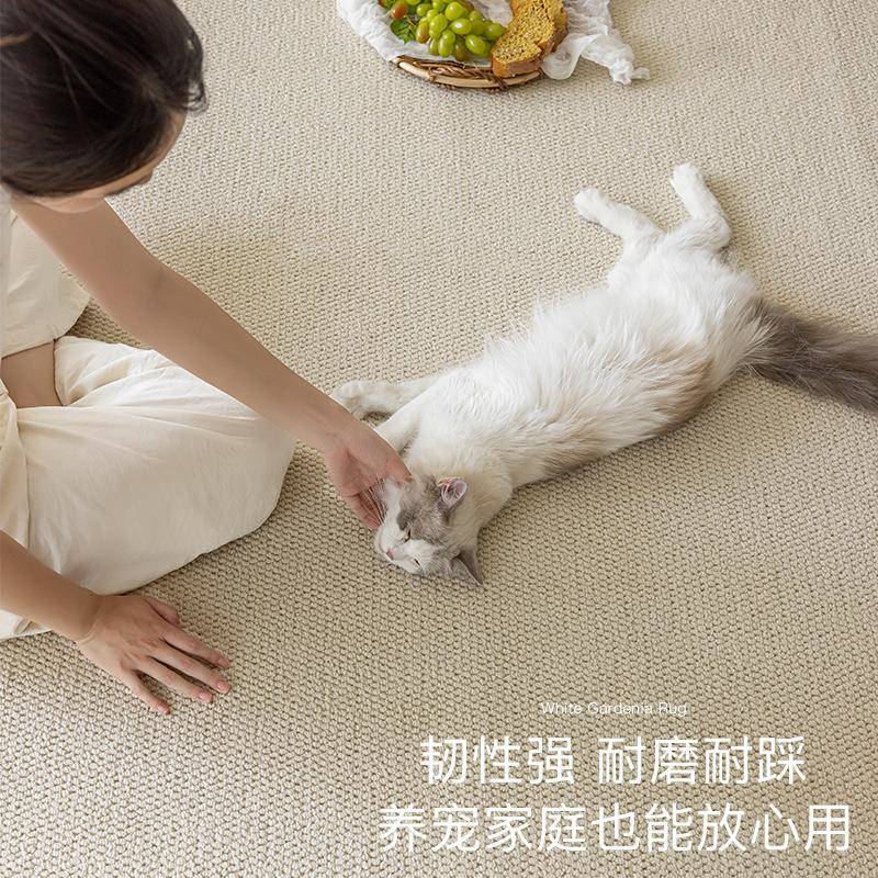 地纯色奶油风卧室床地毯仿剑麻防猫边抓摄影棚拍36照隔音加编织厚