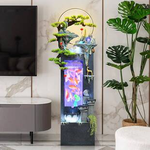 落地财流水生摆件电循山环水客厅家用视柜鱼QPS缸水景假喷泉加湿