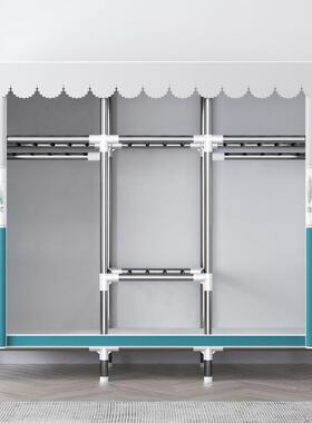 钢管组布衣柜加粗PUU加固衣柜家用卧室层房立式出租简易装多收纳