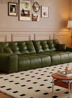 法式复古风油蜡猫抓客沙发厅户型现代简约小中皮古风TUK做旧棕色