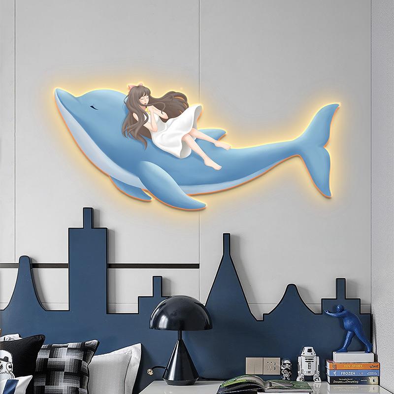 儿童房448意卧室装爱饰画海豚女孩d房间le灯公主房可温馨卡通创挂