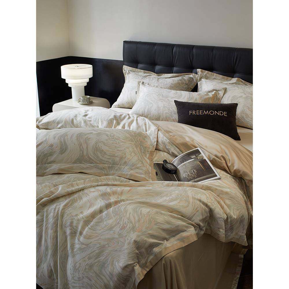 秋冬HTB高奢1美式00支天棉加厚磨毛四件套保印花被套丝暖床上用品