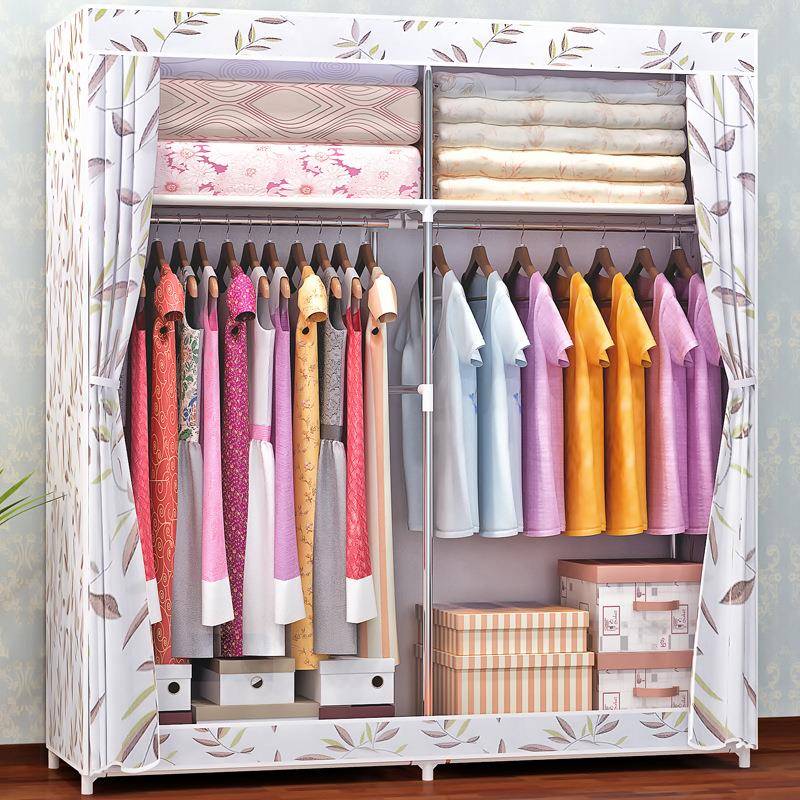 POO索诺易布衣柜双人钢管加式固大号无纺布尔衣简橱门帘拉链衣柜