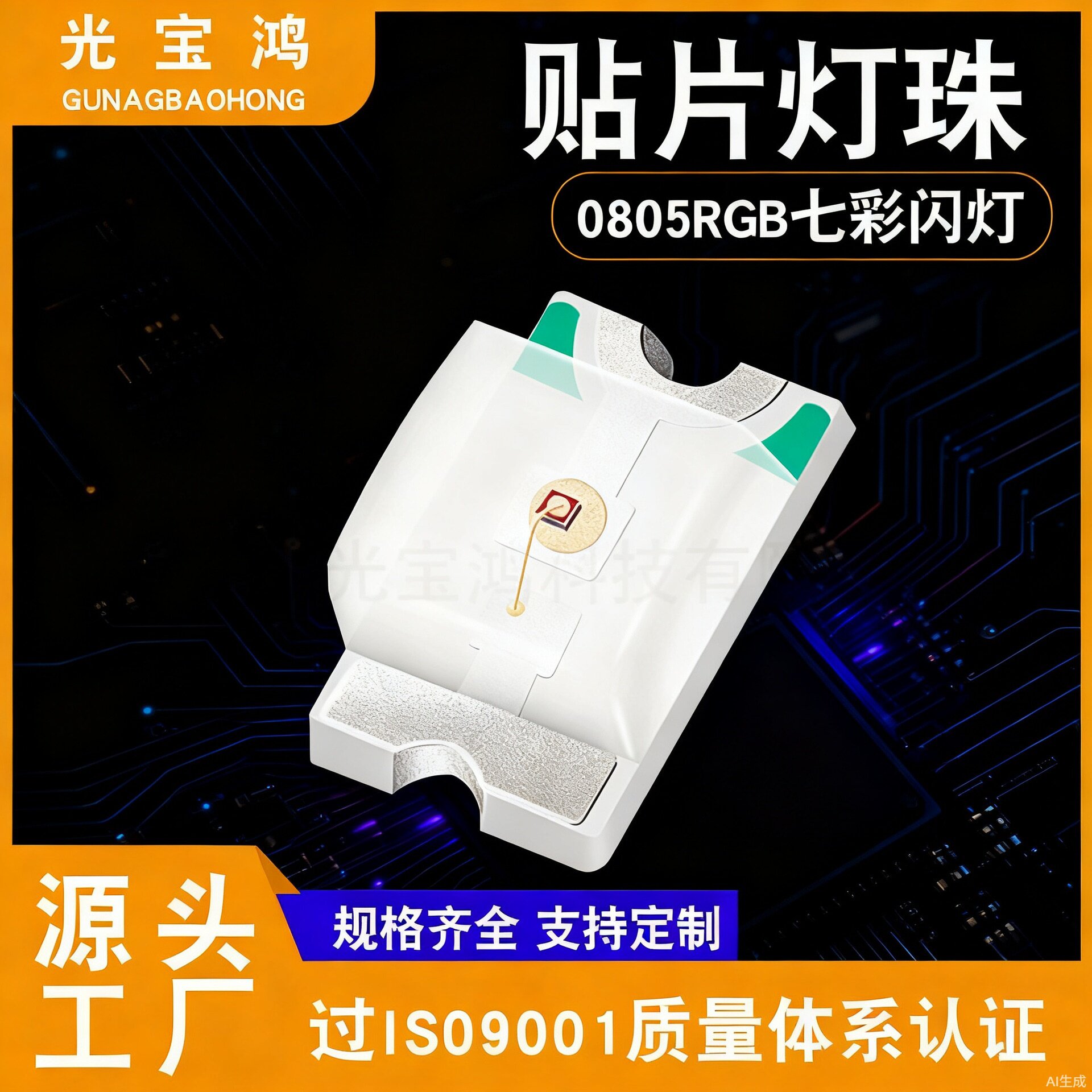 供应0805RGB七彩闪灯LED贴片灯珠慢闪高亮发光二极管灯条