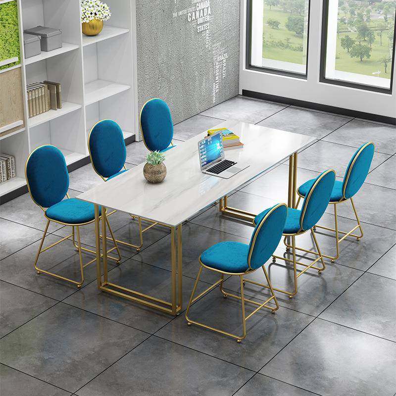 北欧大理石办公桌椅组合职员培训会议桌长条洽谈桌电脑桌子移动