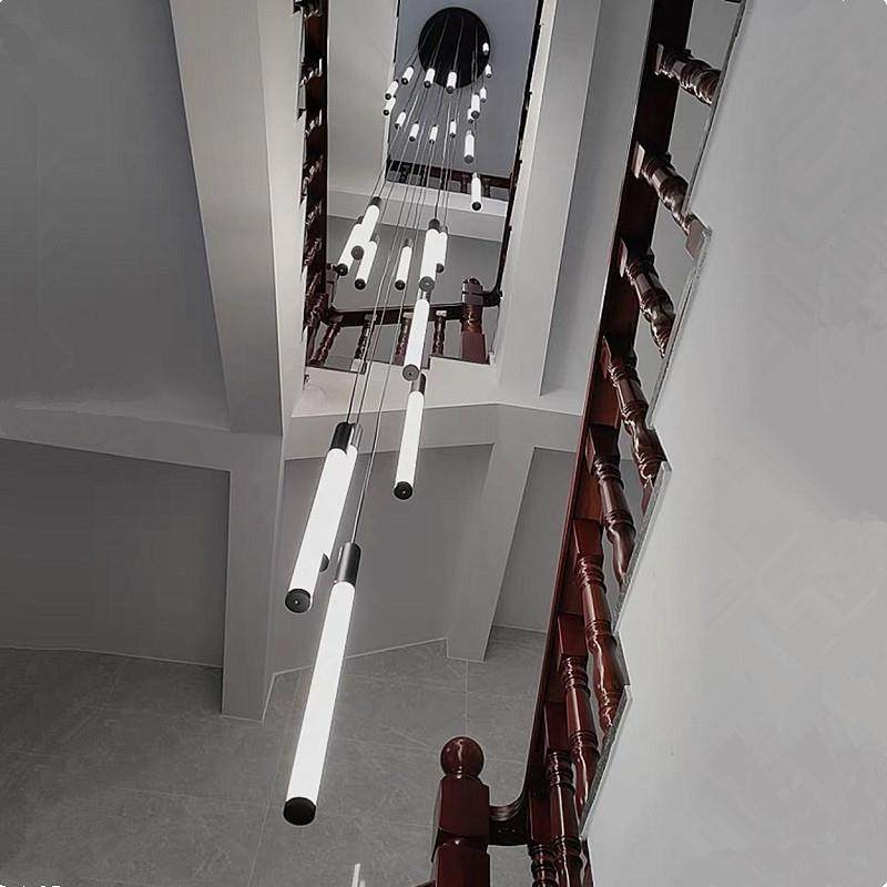 别楼梯旋转墅吊灯现代简lo910f复式楼公寓约挑空t跃层中空客厅长