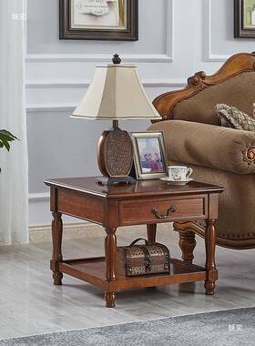 美式实木边欧沙发式桌柜bs1224轻奢角几客厅边小方几中式小茶几几