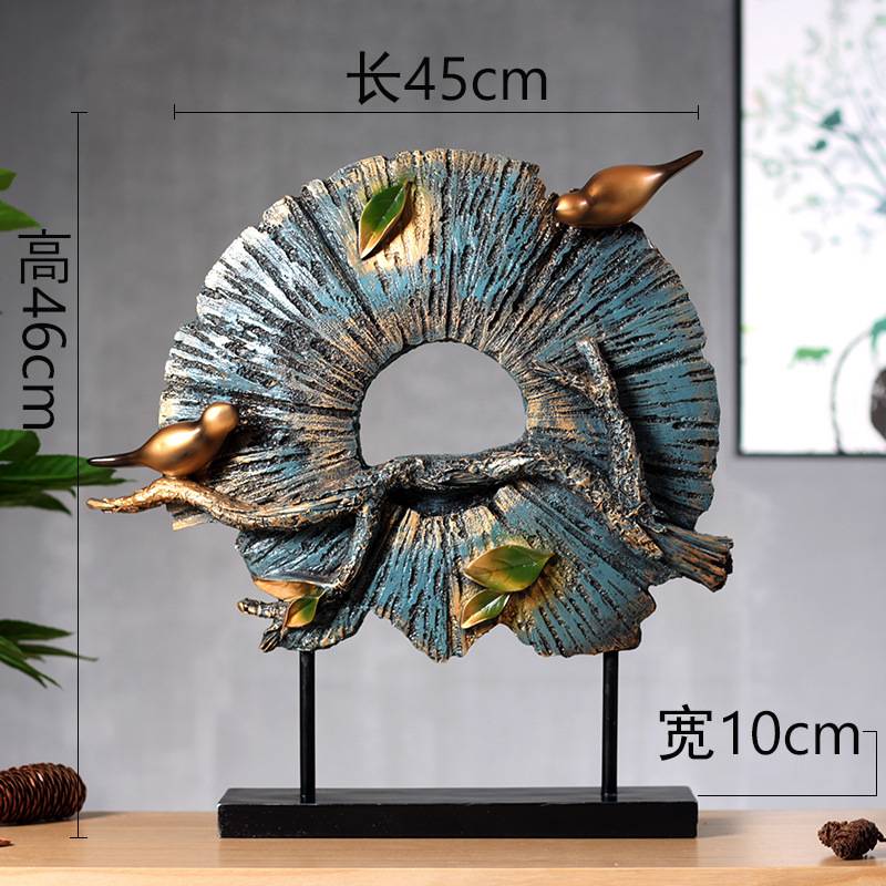 美式现代玄关室内样板房电视柜艺术品摆件新中式抽象小鸟屏风摆件