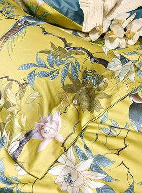 高端0贡缎长绒棉数码支印花四件套田用园风纯6棉WQ-65400被套床单