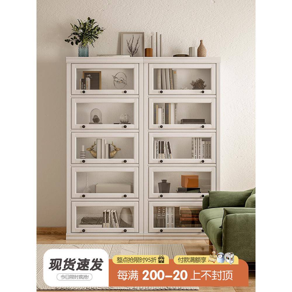 书柜带门玻璃门落地书防架家用儿柜童置物客厅尘展示美式柜SHUMU3