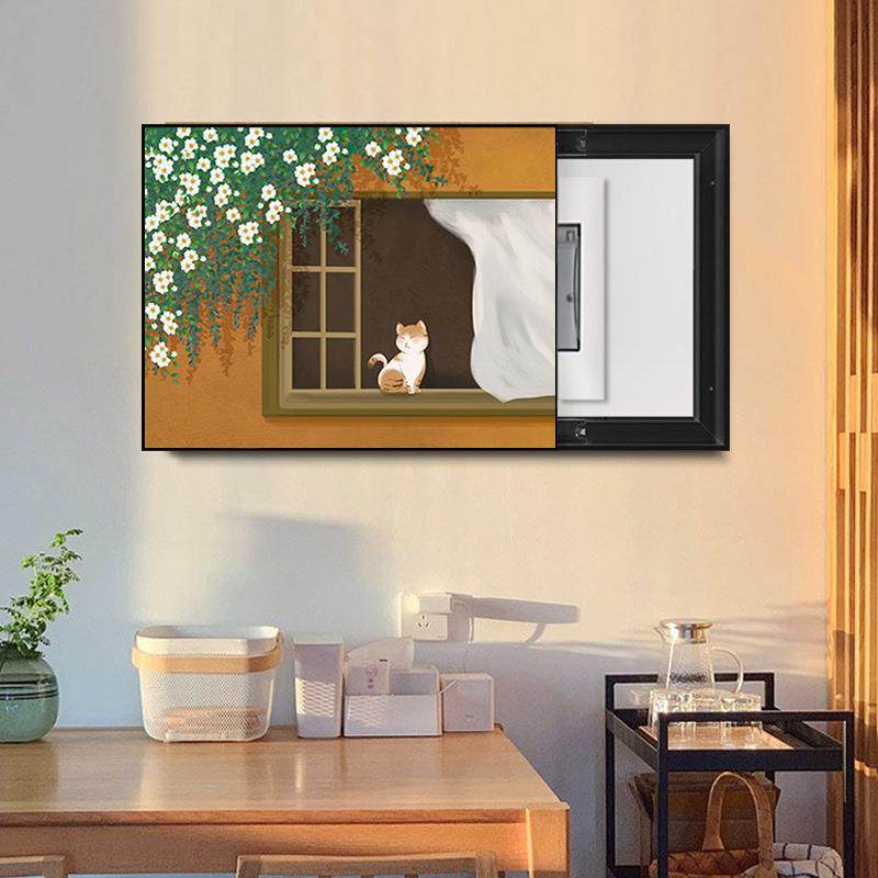 025新款2猫咪清新表箱YH-032装饰画开关总闸电源挂画电可推拉遮盖