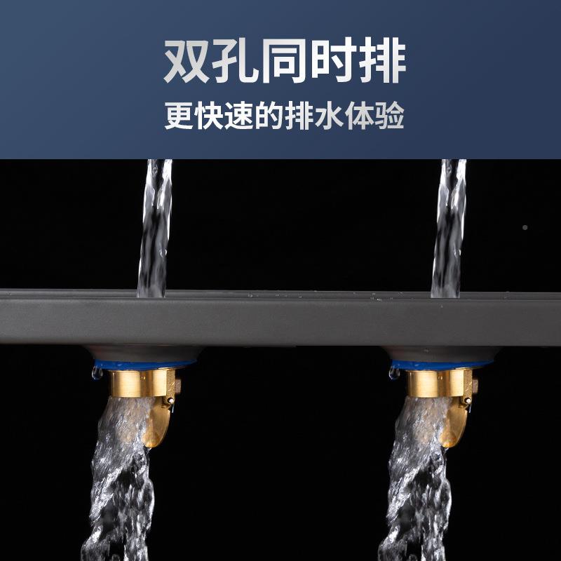 排水条形地漏反双孔铜芯大双排量下水淋浴房卫生间阳长台升级双排