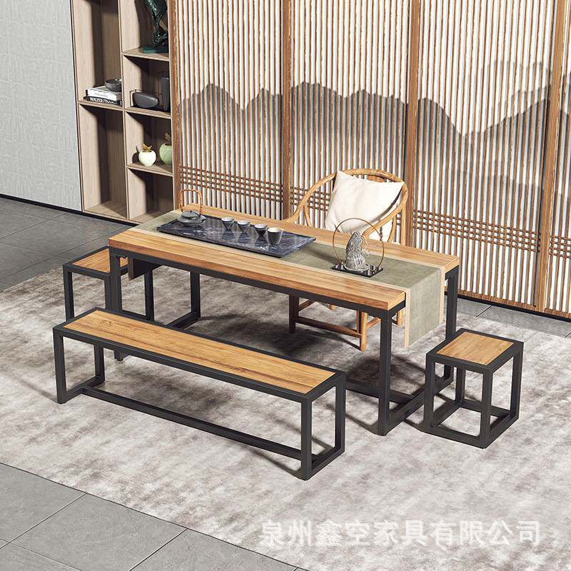 现代中式功夫泡茶桌椅组合 家用客厅接待会客茶台桌仿古实木茶桌
