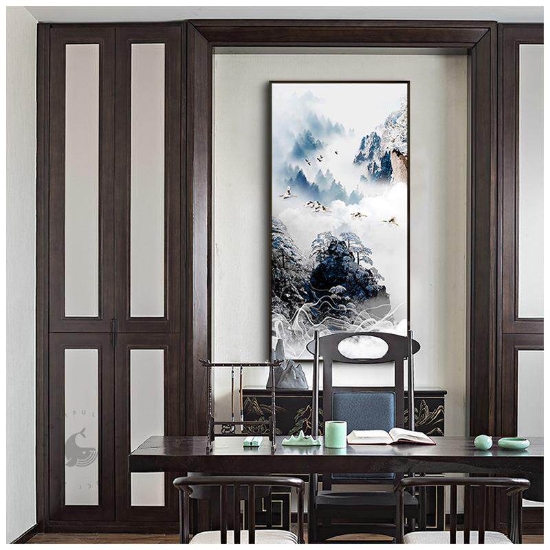 水画新中式玄DZ关装饰画中式店走廊过墨道画大尺壁寸落地酒挂画工