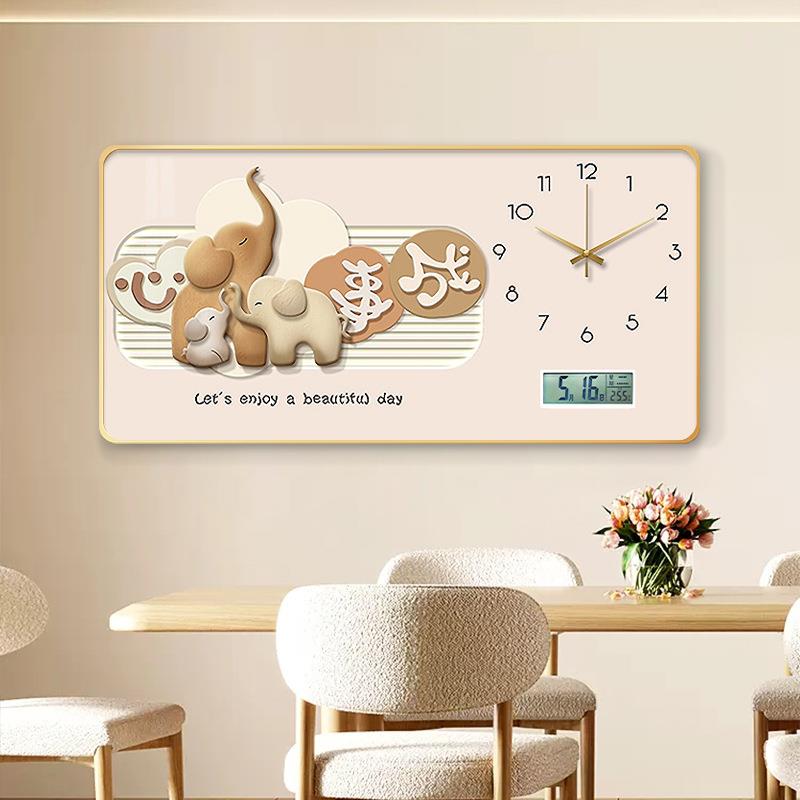 新款圆万角餐厅饰画吃饭厅客挂厅画装带XY818149钟表年历平安喜乐