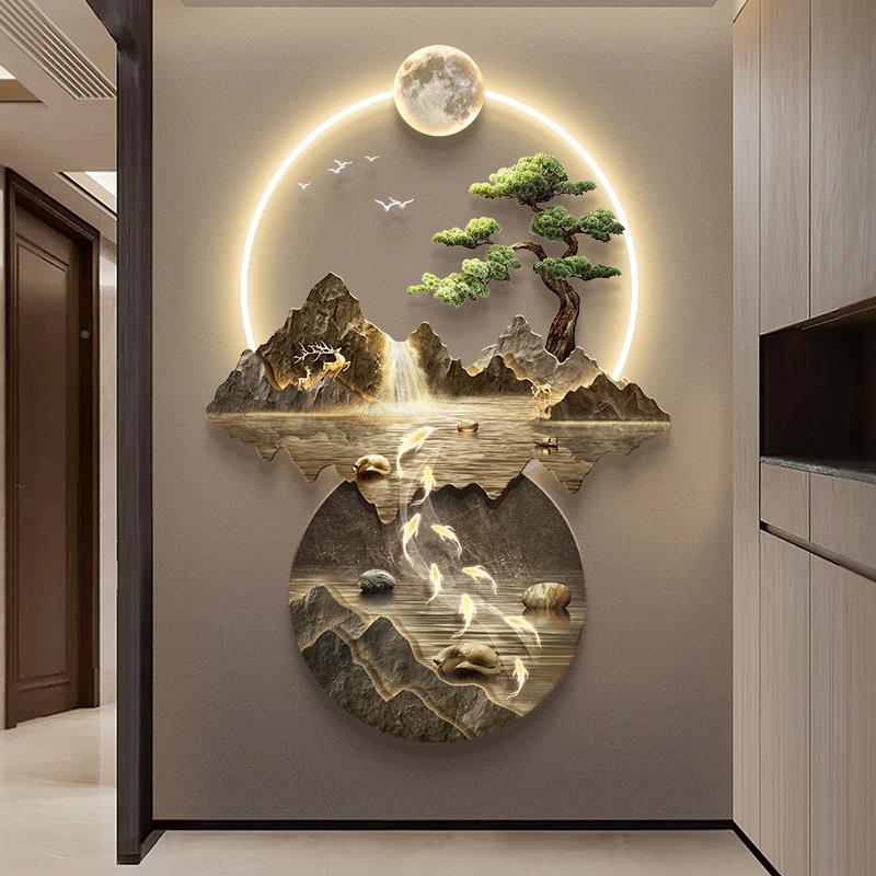流水生财新中式关装饰大气山水走过廊道挂画画入玄户正对门ZUQ壁