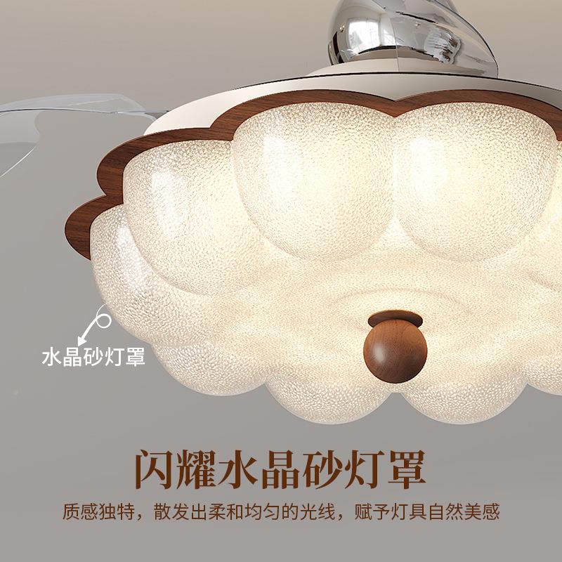 卧室灯形风扇灯954中古风简书约大气房隐静音胡木色电扇一体餐厅