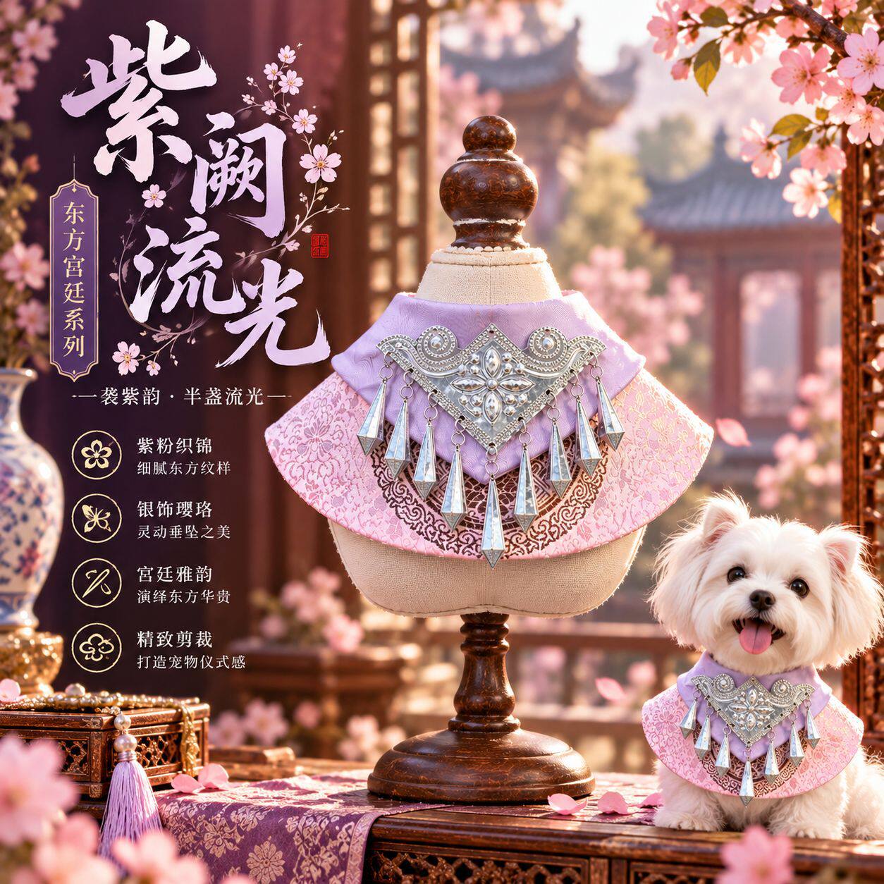 新中式宠物云肩围脖 流苏吊坠狗狗披肩 小型犬猫咪汉服搭配饰品