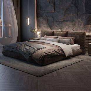 法莎蒂猫抓布意式极简风格布艺床双人主卧现代简约轻奢落地矮床