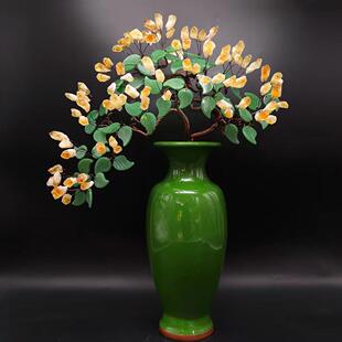 天然原矿黄水晶树风水居家摆件办公室招财摇钱树陶瓷花瓶饰品