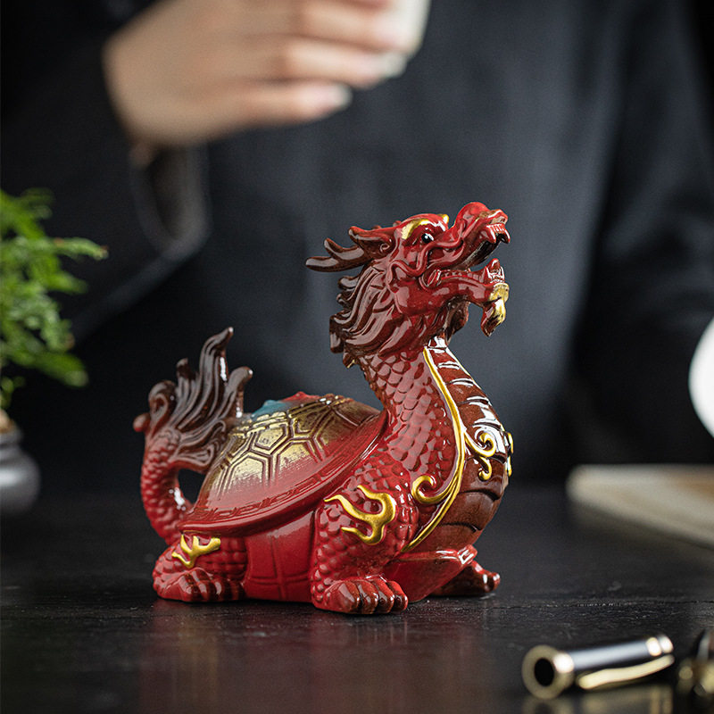 中式祥瑞神兽龙龟茶宠摆件创意招财家居客厅茶室博古架装饰吉祥物