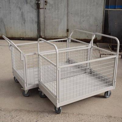 全折叠拉货手推车仓库物料分检车四轮网格带框搬运静音脚轮带刹车