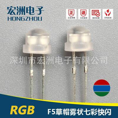 F5草帽雾状七彩快闪rgbLED灯珠5MM磨砂RGB直插三色5mm