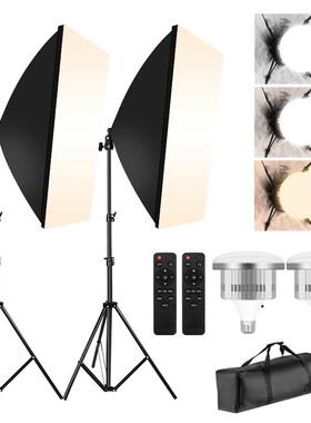 三色LED灯箱5070单灯头柔光箱拍照直播补光灯套装遥控调光