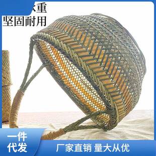 手提大竹篮子竹编织家用水果采摘买提菜篮鸡蛋小竹篮筐收纳篮姜武